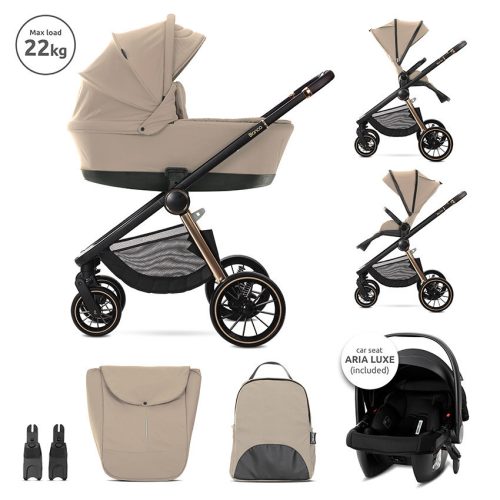 Lorelli Bianca 3az1-ben újszülött babakocsi Lorelli Aria Luxe hordozóval - Beige (2 doboz)